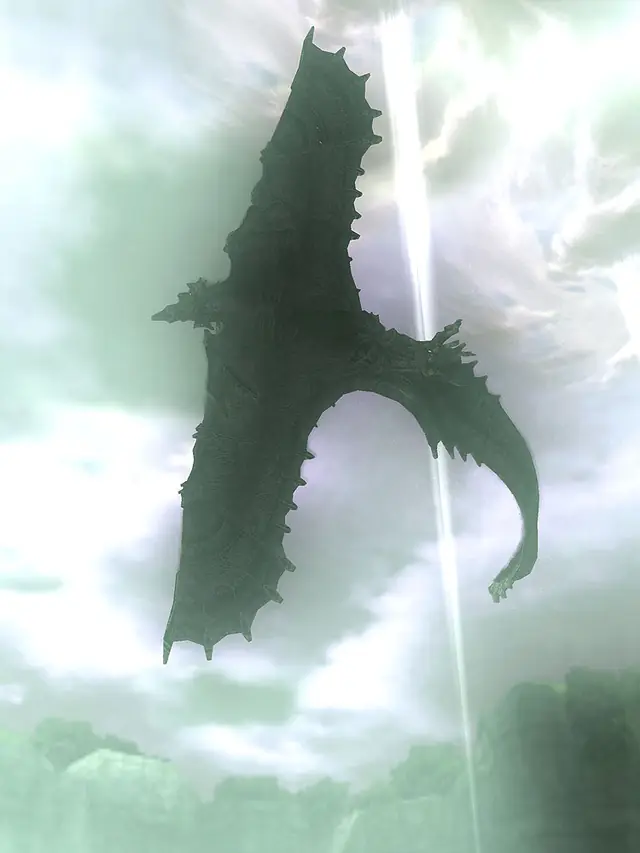 Avion, the bird colossus, flying beside the sword’s light beam